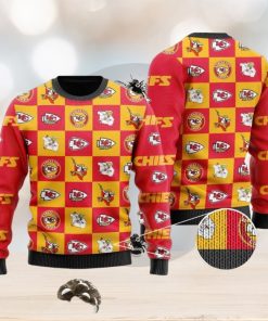 Kansas City Chiefs Logo Checkered Flannel Ugly Christmas Sweater Perfect Holiday Gift