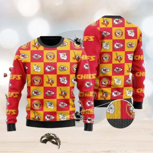 Kansas City Chiefs Logo Checkered Flannel Ugly Christmas Sweater Perfect Holiday Gift