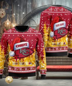 Kansas City Chiefs Symbol Wearing Santa Claus Hat Ho Ho Ho Personalized Ugly Christmas Sweater, Christmas Sweaters, Hoodie, Sweatshirt, Sweater