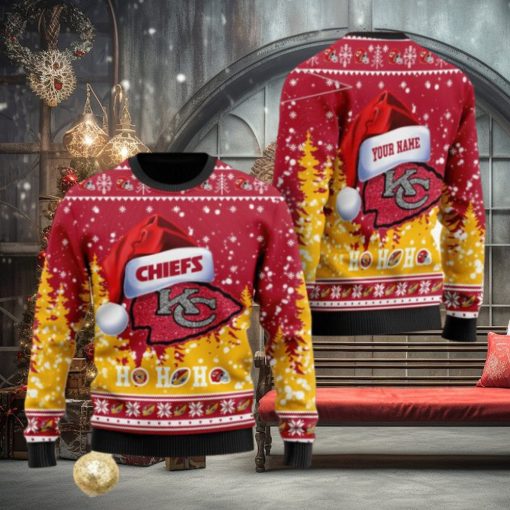 Kansas City Chiefs Symbol Wearing Santa Claus Hat Ho Ho Ho Personalized Ugly Christmas Sweater, Christmas Sweaters, Hoodie, Sweatshirt, Sweater