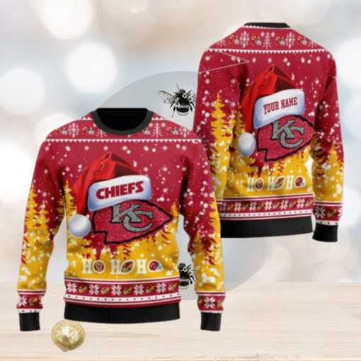 Kansas City Chiefs Symbol Wearing Santa Claus Hat Ho Ho Ho Personalized Ugly Christmas Sweater, Christmas Sweaters, Hoodie, Sweatshirt, Sweater