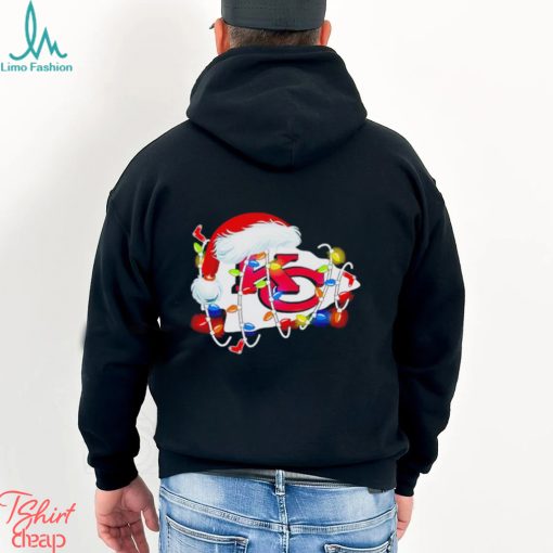 Kansas City Chiefs big logo Santa hat Christmas lights shirt