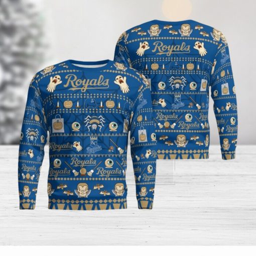 Kansas City Royals Pumpkin Halloween Spooky Ghost Pattern Funny 3D Sweater Men And Women Gift