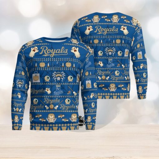 Kansas City Royals Pumpkin Halloween Spooky Ghost Pattern Funny 3D Sweater Men And Women Gift