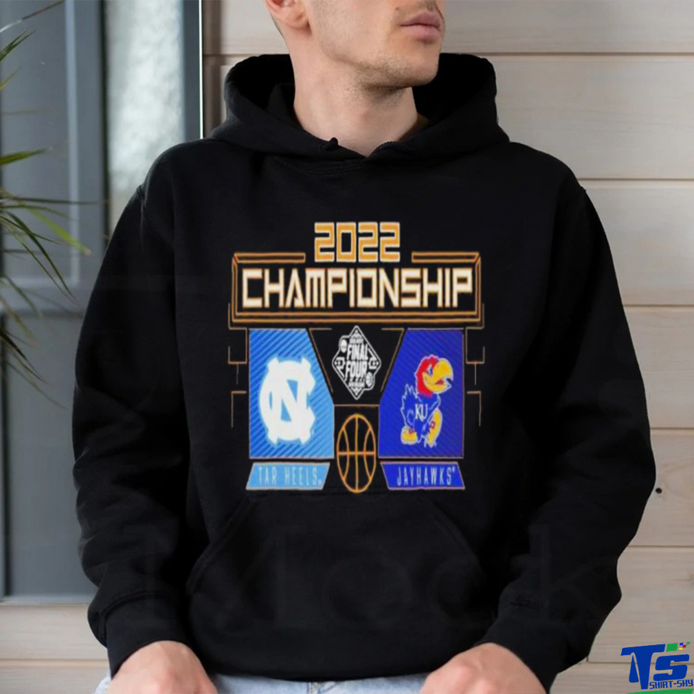 Kansas Jayhawks Vs. North Carolina Tar Heels 2022 NCAA Men's Basketball National Championship Matchup Cross Over Shirt Kansas Jayhawks Vs. North Carolina Tar Heels 2022 NCAA Men's Basketball National Championship Matchup Cross Over Shirt