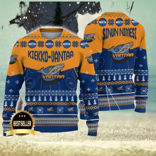 Kiekko Vantaa Ugly Christmas Sweater Logo Custom Name Gift Fans