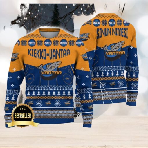 Kiekko Vantaa Ugly Christmas Sweater Logo Custom Name Gift Fans