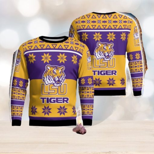 LSU Tigers Logo Big Snowflake Pattern Ugly Christmas Sweater