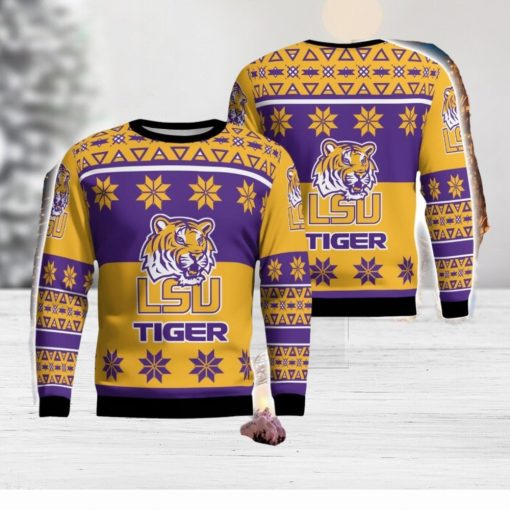 LSU Tigers Logo Big Snowflake Pattern Ugly Christmas Sweater