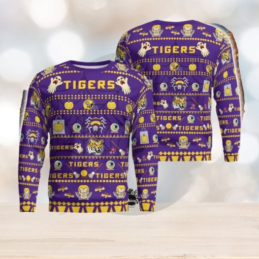 LSU Tigers Pumpkin Halloween Spooky Ghost Pattern Funny 3D Sweater Men And Women Gift