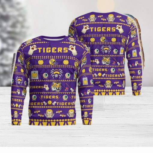 LSU Tigers Pumpkin Halloween Spooky Ghost Pattern Funny 3D Sweater Men And Women Gift