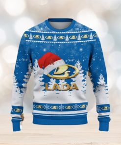 Lada Logo Wearing Santa Hat Christmas Gift Ugly Christmas Sweater For Men And Women Gift