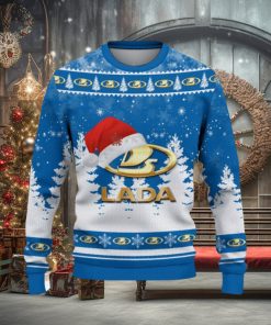 Lada Logo Wearing Santa Hat Christmas Gift Ugly Christmas Sweater For Men And Women Gift