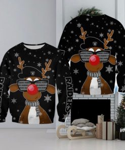 Las Vegas Raiders Christmas Reindeer Sunglasses Mittens All Over Print 3D Sweater For Fans Gift Christmas