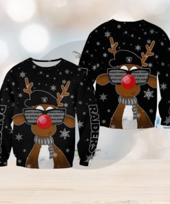 Las Vegas Raiders Christmas Reindeer Sunglasses Mittens All Over Print 3D Sweater For Fans Gift Christmas