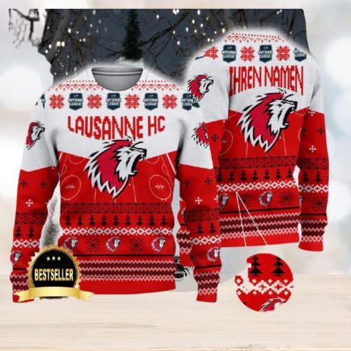 Lausanne Hockey Club Ugly Christmas Sweater Logo Custom Name Gift Fans