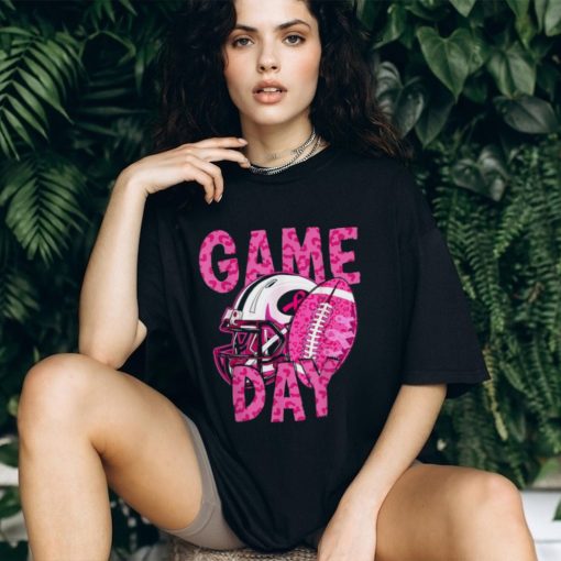 Leopard Game Day Pink American Football Tackle Breast Cancer T Shirt