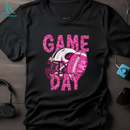 Leopard Game Day Pink American Football Tackle Breast Cancer T Shirt