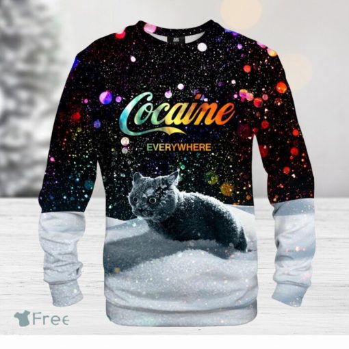 Let It Snow Black Sweatshirt, Cocaine Everywhere Ugly Cat Christmas Sweater