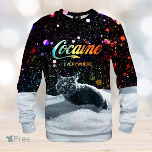 Let It Snow Black Sweatshirt, Cocaine Everywhere Ugly Cat Christmas Sweater