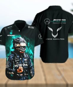 Lewis Hamilton Mercedes AMG Petronas F1 Team UBS Full Printing Short Sleeve Dress Shirt Hawaiian Summer Aloha Beach Shirt