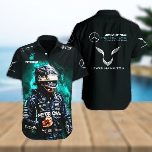 Lewis Hamilton Mercedes AMG Petronas F1 Team UBS Full Printing Short Sleeve Dress Shirt Hawaiian Summer Aloha Beach Shirt