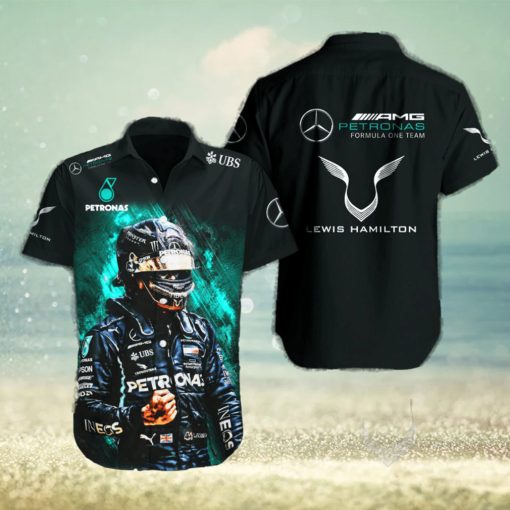 Lewis Hamilton Mercedes AMG Petronas F1 Team UBS Full Printing Short Sleeve Dress Shirt Hawaiian Summer Aloha Beach Shirt