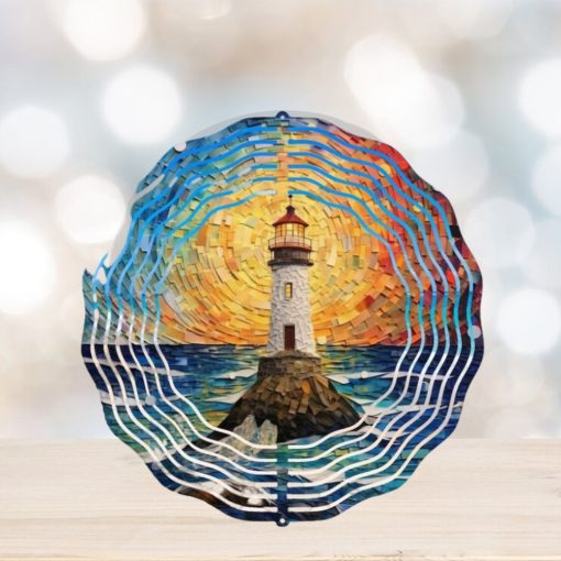 Lighthouse Wind Spinner, Outdoor Decor, Beach Inspired Garden Art, Unique Gift for Home, Coastal Decor, Garden Ornament