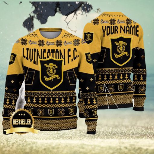 Livingston FC Ugly Christmas Sweater Logo Custom Name Gift Fans