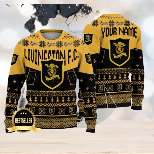 Livingston FC Ugly Christmas Sweater Logo Custom Name Gift Fans