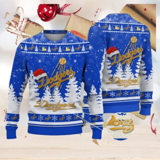 Los Angeles Dodgers Logo Golden Fans Santa Hat Tree Ugly Christmas Sweater