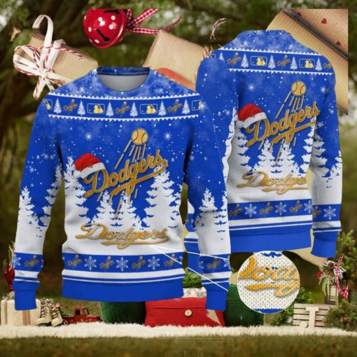 Los Angeles Dodgers Logo Golden Fans Santa Hat Tree Ugly Christmas Sweater