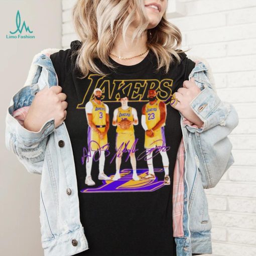 Los Angeles Lakers basketball three members signatures shirt