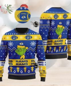 Los Angeles Rams American NFL Team Logo Cute Grinch Christmas AOP Sweater