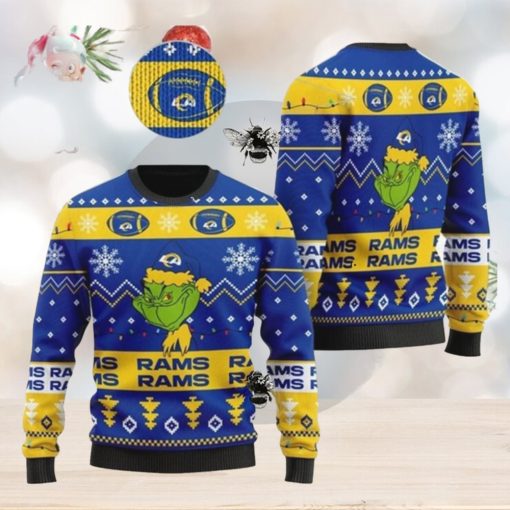 Los Angeles Rams American NFL Team Logo Cute Grinch Christmas AOP Sweater