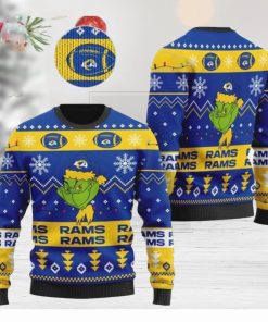 Los Angeles Rams American NFL Team Logo Cute Grinch Christmas AOP Sweater