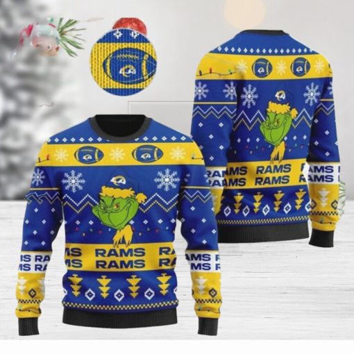 Los Angeles Rams American NFL Team Logo Cute Grinch Christmas AOP Sweater