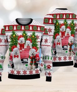 Lovely Samoyed Red Truck And Christmas Tree Ugly Sweater