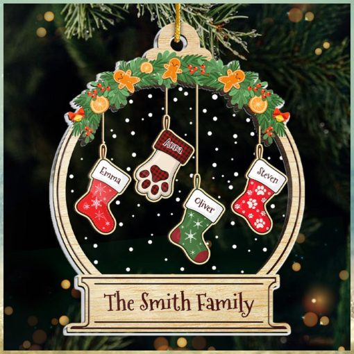 Lovely Stockings Hanging   Family Personalized Custom Ornament   Acrylic Snow Globe Shaped   Christmas Gift For Family Members