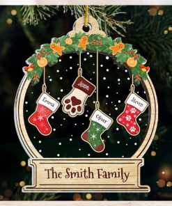 Lovely Stockings Hanging   Family Personalized Custom Ornament   Acrylic Snow Globe Shaped   Christmas Gift For Family Members