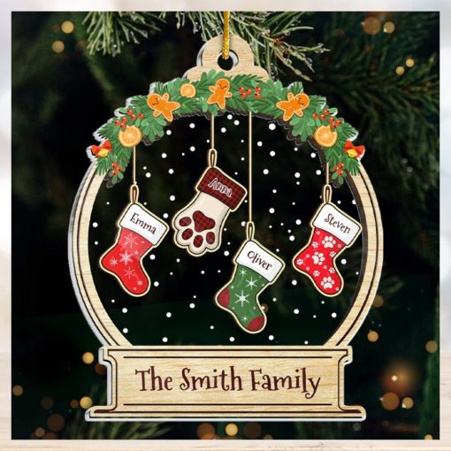 Lovely Stockings Hanging   Family Personalized Custom Ornament   Acrylic Snow Globe Shaped   Christmas Gift For Family Members