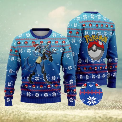 Lucario Ugly Christmas Sweater Lucario Lucario Xmas Pocket Monster Ugly Sweater