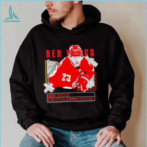 Lucas Raymond number 23 Detroit Red Wings ice hockey player pose paper gift shirt