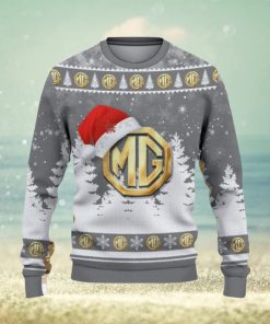 MG Car Logo Wearing Santa Hat Christmas Gift Ugly Christmas Sweater For Men And Women Gift