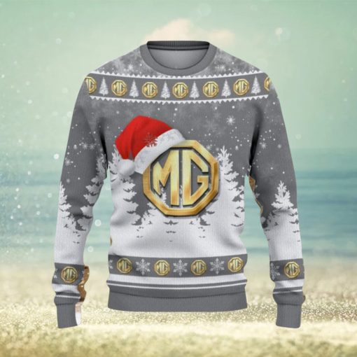 MG Car Logo Wearing Santa Hat Christmas Gift Ugly Christmas Sweater For Men And Women Gift