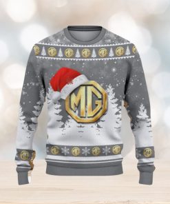 MG Car Logo Wearing Santa Hat Christmas Gift Ugly Christmas Sweater For Men And Women Gift