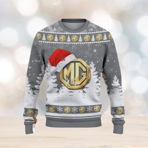 MG Car Logo Wearing Santa Hat Christmas Gift Ugly Christmas Sweater For Men And Women Gift