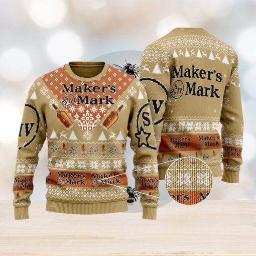 Maker’s Mark Whiskey Knitted Christmas 3D Sweater Gift Holidays