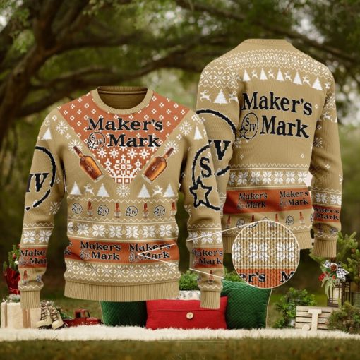 Maker’s Mark Whiskey Knitted Christmas 3D Sweater Gift Holidays