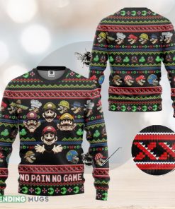 Mario No Pain No Game Ugly Super Mario Luigi Ugly Sweater Bowser Mario Bros Video Game Xmas